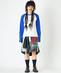 DIET BUTCHER/ダイエットブッチャー Embroidery sleeve docking raglan t-shirt ラグランスリーブロンティー