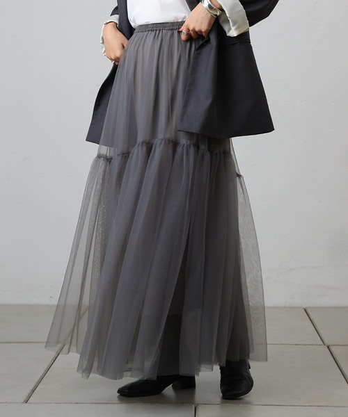 COLONY 2139（コロニートゥーワンスリーナイン）の「変形ティアードチュールスカート（スカート・レディース・ブラック/サックスブルー/チャコールグレー・FREE）」の3枚目の写真