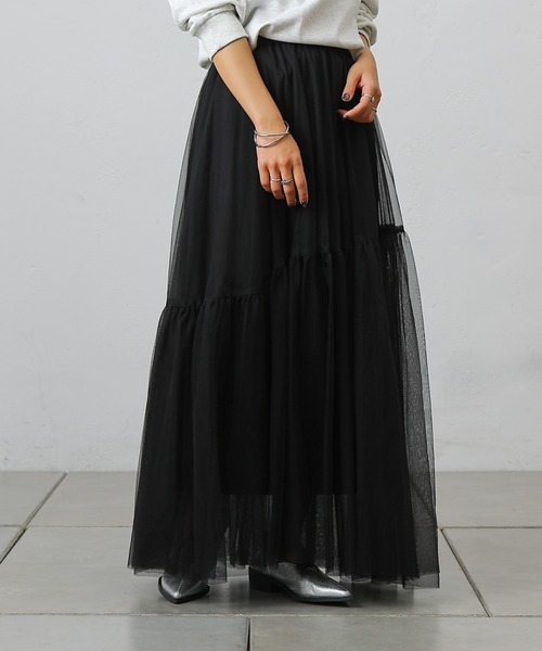 COLONY 2139（コロニートゥーワンスリーナイン）の「変形ティアードチュールスカート（スカート・レディース・ブラック/サックスブルー/チャコールグレー・FREE）」の4枚目の写真