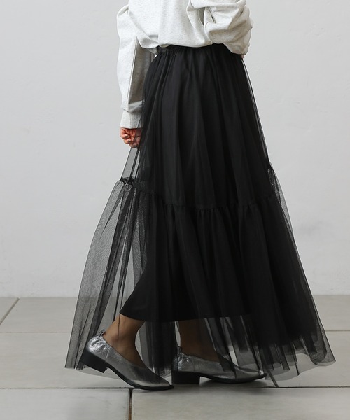COLONY 2139（コロニートゥーワンスリーナイン）の「変形ティアードチュールスカート（スカート・レディース・ブラック/サックスブルー/チャコールグレー・FREE）」の5枚目の写真