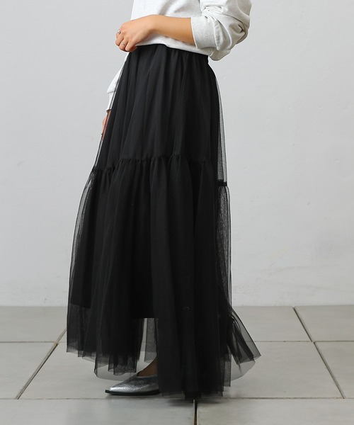 COLONY 2139（コロニートゥーワンスリーナイン）の「変形ティアードチュールスカート（スカート・レディース・ブラック/サックスブルー/チャコールグレー・FREE）」の6枚目の写真