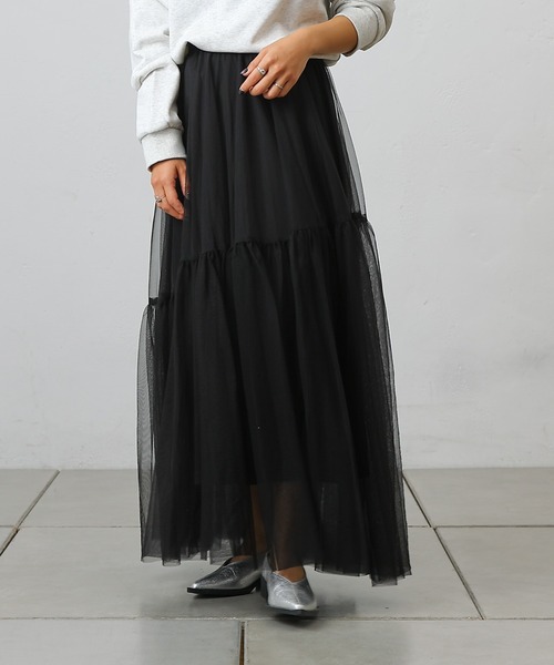 COLONY 2139（コロニートゥーワンスリーナイン）の「変形ティアードチュールスカート（スカート・レディース・ブラック/サックスブルー/チャコールグレー・FREE）」の7枚目の写真