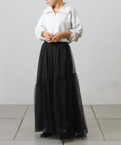 COLONY 2139（コロニートゥーワンスリーナイン）の「変形ティアードチュールスカート（スカート・レディース・ブラック/サックスブルー/チャコールグレー・FREE）」の8枚目の写真