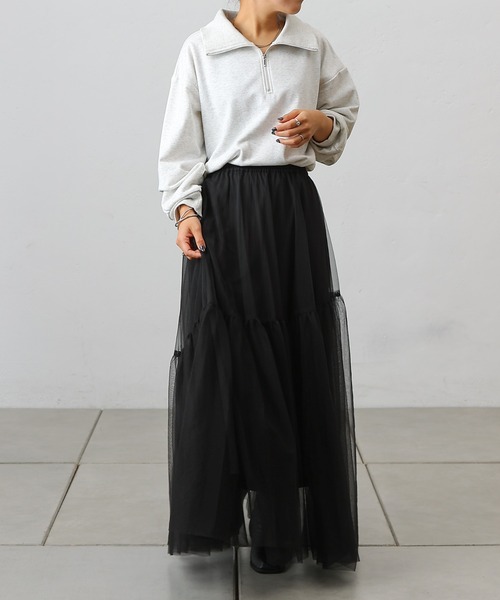 COLONY 2139（コロニートゥーワンスリーナイン）の「変形ティアードチュールスカート（スカート・レディース・ブラック/サックスブルー/チャコールグレー・FREE）」の10枚目の写真