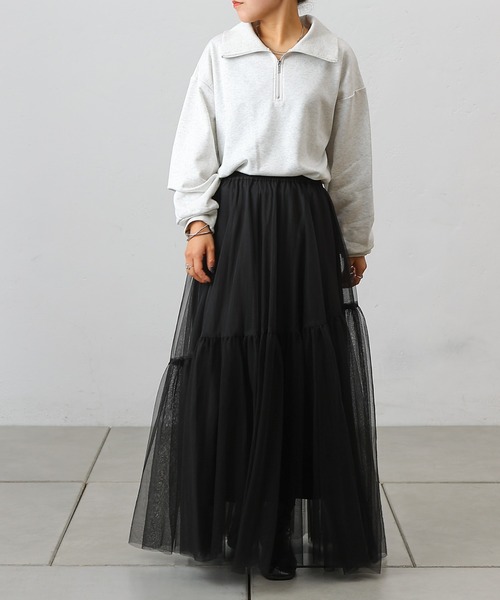 COLONY 2139（コロニートゥーワンスリーナイン）の「変形ティアードチュールスカート（スカート・レディース・ブラック/サックスブルー/チャコールグレー・FREE）」の11枚目の写真