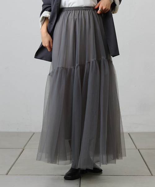 COLONY 2139（コロニートゥーワンスリーナイン）の「変形ティアードチュールスカート（スカート・レディース・ブラック/サックスブルー/チャコールグレー・FREE）」の12枚目の写真