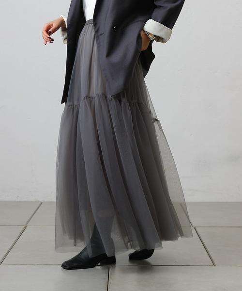 COLONY 2139（コロニートゥーワンスリーナイン）の「変形ティアードチュールスカート（スカート・レディース・ブラック/サックスブルー/チャコールグレー・FREE）」の14枚目の写真