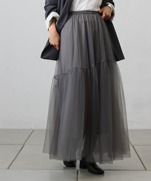 COLONY 2139（コロニートゥーワンスリーナイン）の「変形ティアードチュールスカート（スカート・レディース・ブラック/サックスブルー/チャコールグレー・FREE）」の15枚目の写真