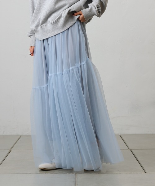 COLONY 2139（コロニートゥーワンスリーナイン）の「変形ティアードチュールスカート（スカート・レディース・ブラック/サックスブルー/チャコールグレー・FREE）」の20枚目の写真