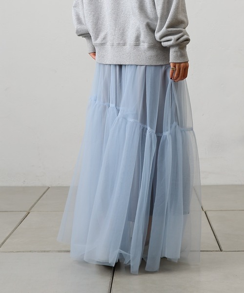 COLONY 2139（コロニートゥーワンスリーナイン）の「変形ティアードチュールスカート（スカート・レディース・ブラック/サックスブルー/チャコールグレー・FREE）」の22枚目の写真
