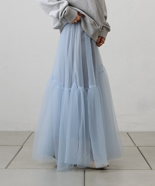 COLONY 2139（コロニートゥーワンスリーナイン）の「変形ティアードチュールスカート（スカート・レディース・ブラック/サックスブルー/チャコールグレー・FREE）」の21枚目の写真