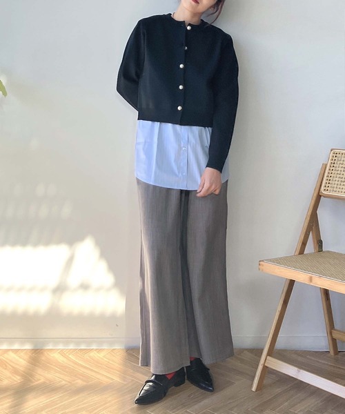 AS KNOW AS plus（アズノゥアズプラス）の「●パールボタン クルーネックカーディガン（カーディガン/ボレロ・レディース・ブラック/オフホワイト/グリーン/ホワイト×ブラック・FREE）」の13枚目の写真