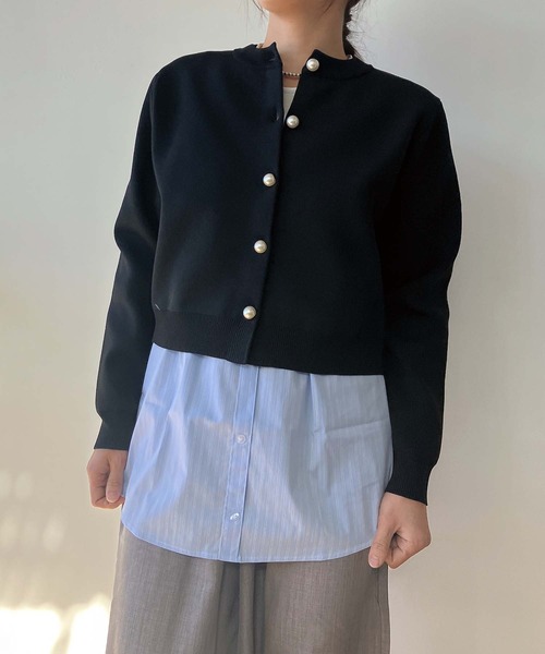 AS KNOW AS plus（アズノゥアズプラス）の「●パールボタン クルーネックカーディガン（カーディガン/ボレロ・レディース・ブラック/オフホワイト/グリーン/ホワイト×ブラック・FREE）」の16枚目の写真