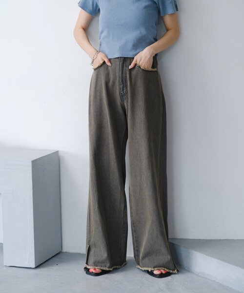 kastane ワイド スリット デニム パンツ Kastane ジーンズ デニム デニムパンツ 「低身長サイズ追加/高