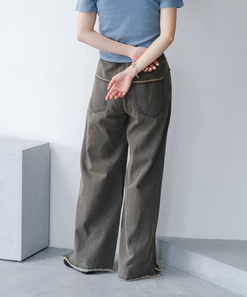 kastane デニムスリットワイドパンツ 低身長サイズ追加/高身長サイズ/3サイズ展開】デニムスリット