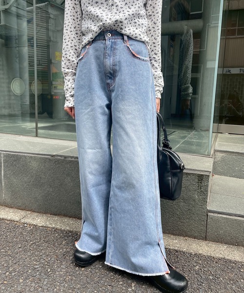 kastane デニムスリットワイドパンツ セール】【低身長サイズ追加/高身長サイズ/3サイズ展開/5色展開