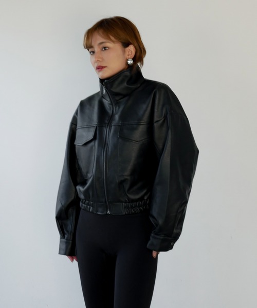 My shawty(マイシャウティー)の「f/leather short blouson(ブルゾン・レディース・ダークブラウン/ブラック・FREE)」の8枚目の写真