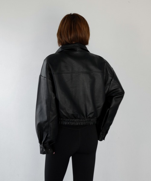 My shawty(マイシャウティー)の「f/leather short blouson(ブルゾン・レディース・ダークブラウン/ブラック・FREE)」の10枚目の写真