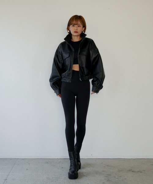 My shawty(マイシャウティー)の「f/leather short blouson(ブルゾン・レディース・ダークブラウン/ブラック・FREE)」の5枚目の写真