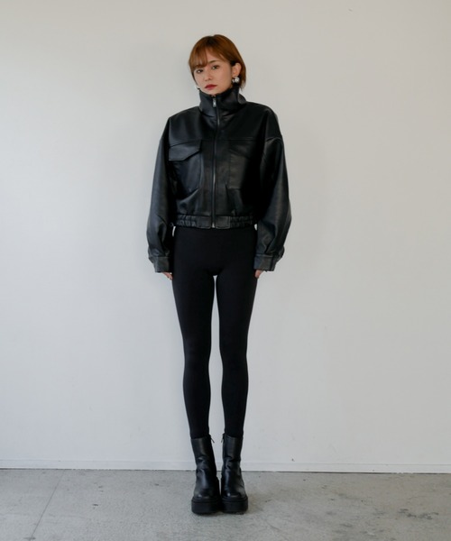 My shawty(マイシャウティー)の「f/leather short blouson(ブルゾン・レディース・ダークブラウン/ブラック・FREE)」の6枚目の写真