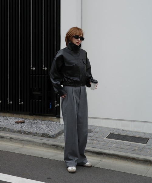 My shawty(マイシャウティー)の「f/leather short blouson(ブルゾン・レディース・ダークブラウン/ブラック・FREE)」の3枚目の写真