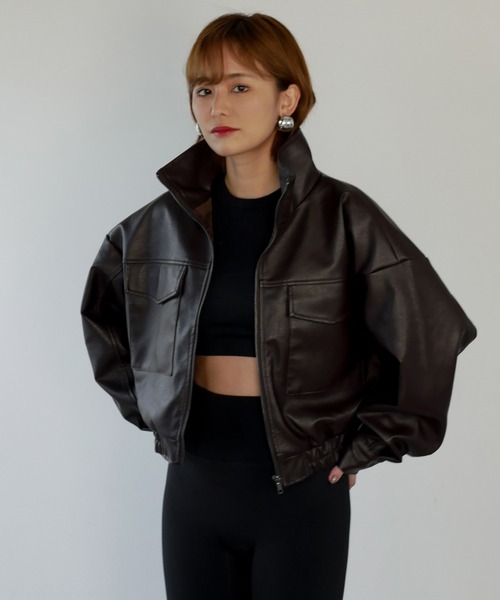 My shawty(マイシャウティー)の「f/leather short blouson(ブルゾン・レディース・ダークブラウン/ブラック・FREE)」の21枚目の写真