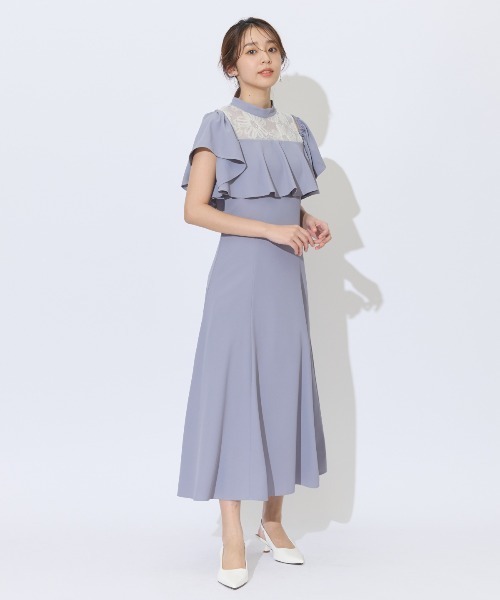 うい新品MERCURYDUOフラワーレースケープスリーブドレスM MERCURYDUO（マーキュリーデュオ）の「フラワーレースケープ