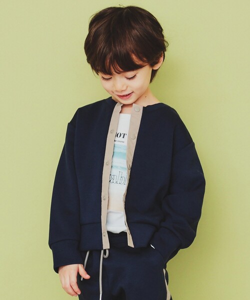 THE SHOP TK （ザ ショップ ティーケー ）の「【110-160】ダンボールスナップカーディガン/セットアップ可・洗濯機OK（カーディガン/ボレロ・キッズ・ネイビー/グレー/オリーブ・11/12/15 /13/14/16）」の3枚目の写真