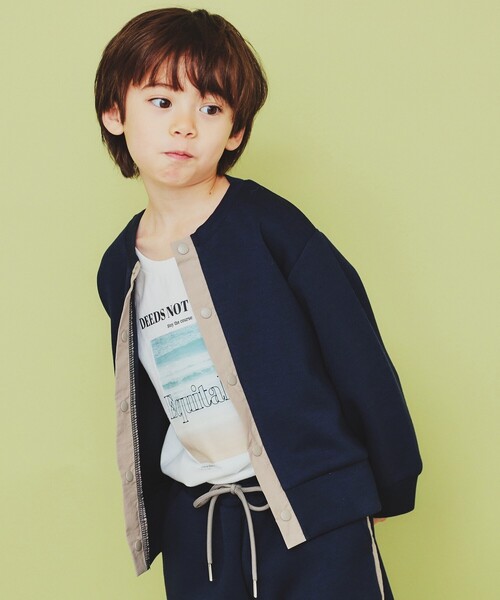 THE SHOP TK （ザ ショップ ティーケー ）の「【110-160】ダンボールスナップカーディガン/セットアップ可・洗濯機OK（カーディガン/ボレロ・キッズ・ネイビー/グレー/オリーブ・11/12/15 /13/14/16）」の4枚目の写真