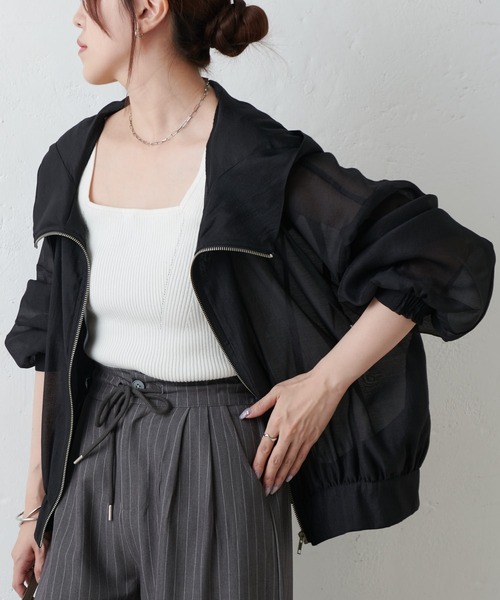 COLONY 2139（コロニートゥーワンスリーナイン）の「【リバイバル】シアーエステルボイルフード付マンパ（シャツ/ブラウス・レディース・ブラック/グレイッシュベージュ/オフホワイト/グレー/ブラウン・FREE）」の2枚目の写真