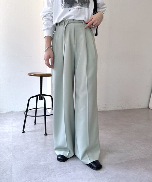 mystic（ミスティック）の「ベルト付き2タックパンツ（その他パンツ・レディース・ブラック/アイボリー/グリーン・1/2）」の3枚目の写真