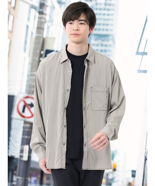 m.f.editorial（エムエフエディトリアル）の「【ストレッチ ハンドウォッシャブル】m.f.エディトリアル メンズ タスランステッチ レギュラーカラー長袖シャツ（シャツ/ブラウス・メンズ・ブラック/ライトグレー・LARGE/MEDIUM）」の2枚目の写真