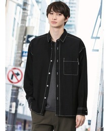 【ストレッチ ハンドウォッシャブル】m.f.エディトリアル メンズ タスランステッチ レギュラーカラー長袖シャツ