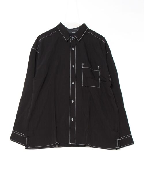 m.f.editorial（エムエフエディトリアル）の「【ストレッチ ハンドウォッシャブル】m.f.エディトリアル メンズ タスランステッチ レギュラーカラー長袖シャツ（シャツ/ブラウス・メンズ・ブラック/ライトグレー・LARGE/MEDIUM）」の4枚目の写真