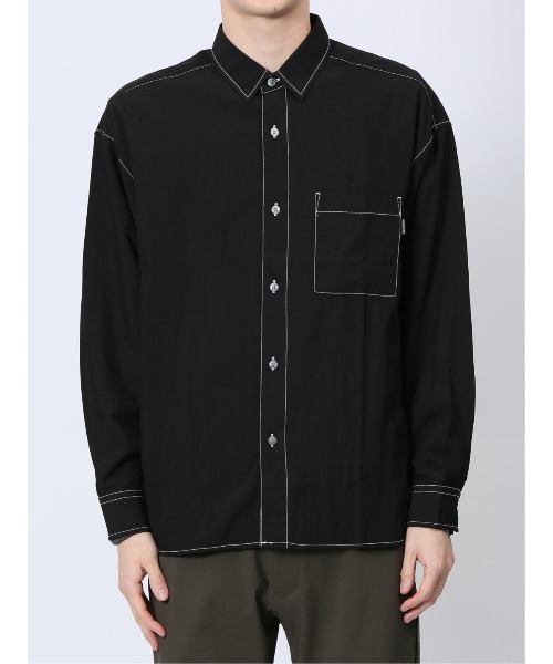 m.f.editorial（エムエフエディトリアル）の「【ストレッチ ハンドウォッシャブル】m.f.エディトリアル メンズ タスランステッチ レギュラーカラー長袖シャツ（シャツ/ブラウス・メンズ・ブラック/ライトグレー・LARGE/MEDIUM）」の5枚目の写真