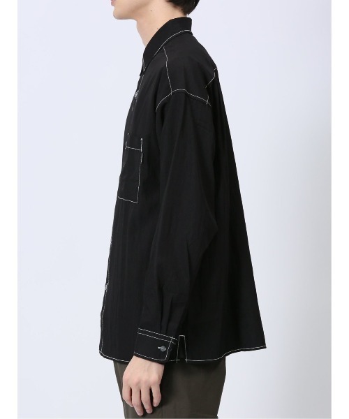 m.f.editorial（エムエフエディトリアル）の「【ストレッチ ハンドウォッシャブル】m.f.エディトリアル メンズ タスランステッチ レギュラーカラー長袖シャツ（シャツ/ブラウス・メンズ・ブラック/ライトグレー・LARGE/MEDIUM）」の6枚目の写真