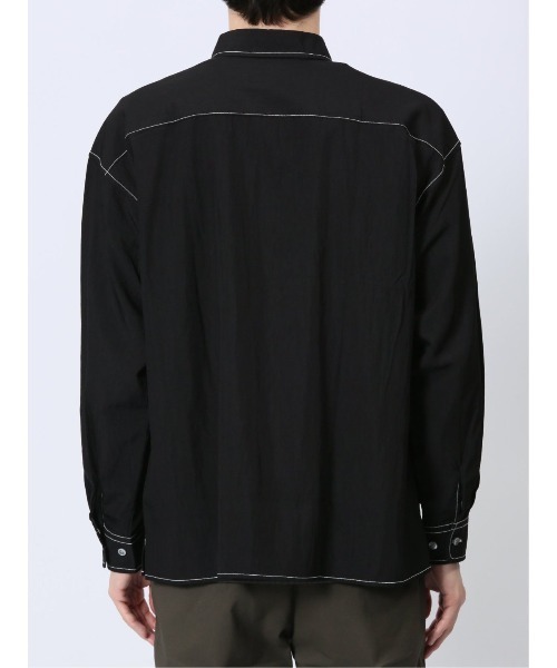 m.f.editorial（エムエフエディトリアル）の「【ストレッチ ハンドウォッシャブル】m.f.エディトリアル メンズ タスランステッチ レギュラーカラー長袖シャツ（シャツ/ブラウス・メンズ・ブラック/ライトグレー・LARGE/MEDIUM）」の7枚目の写真