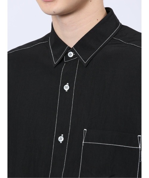 m.f.editorial（エムエフエディトリアル）の「【ストレッチ ハンドウォッシャブル】m.f.エディトリアル メンズ タスランステッチ レギュラーカラー長袖シャツ（シャツ/ブラウス・メンズ・ブラック/ライトグレー・LARGE/MEDIUM）」の8枚目の写真