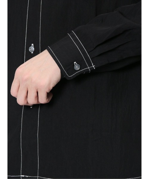 m.f.editorial（エムエフエディトリアル）の「【ストレッチ ハンドウォッシャブル】m.f.エディトリアル メンズ タスランステッチ レギュラーカラー長袖シャツ（シャツ/ブラウス・メンズ・ブラック/ライトグレー・LARGE/MEDIUM）」の9枚目の写真