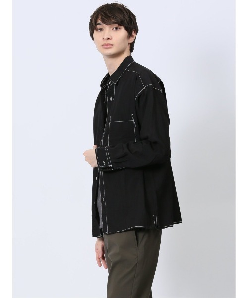 m.f.editorial（エムエフエディトリアル）の「【ストレッチ ハンドウォッシャブル】m.f.エディトリアル メンズ タスランステッチ レギュラーカラー長袖シャツ（シャツ/ブラウス・メンズ・ブラック/ライトグレー・LARGE/MEDIUM）」の11枚目の写真