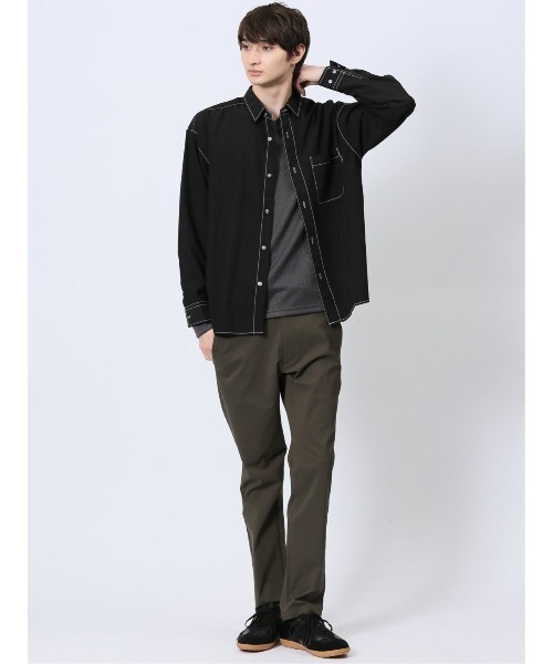 m.f.editorial（エムエフエディトリアル）の「【ストレッチ ハンドウォッシャブル】m.f.エディトリアル メンズ タスランステッチ レギュラーカラー長袖シャツ（シャツ/ブラウス・メンズ・ブラック/ライトグレー・LARGE/MEDIUM）」の14枚目の写真