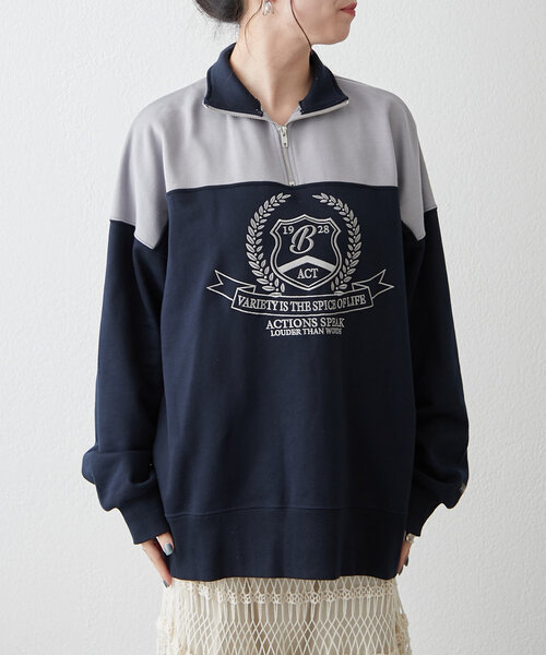 セール】【UNISEX】配色ハーフZIPプルオーバー（Tシャツ
