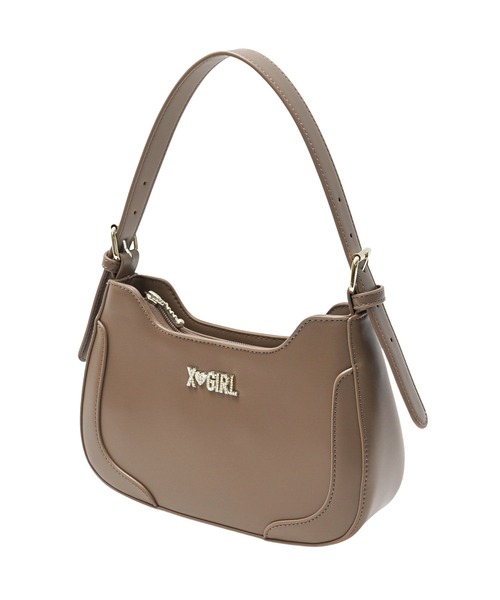 X-girl（エックスガール）の「RHINESTONE LABEL HANDBAG（ハンドバッグ・レディース・ブラック/ベージュ・ONE SIZE）」の4枚目の写真