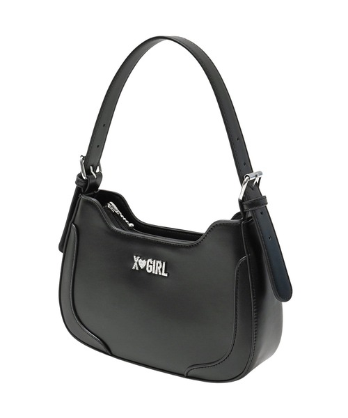 X-girl（エックスガール）の「RHINESTONE LABEL HANDBAG（ハンドバッグ・レディース・ブラック/ベージュ・ONE SIZE）」の5枚目の写真