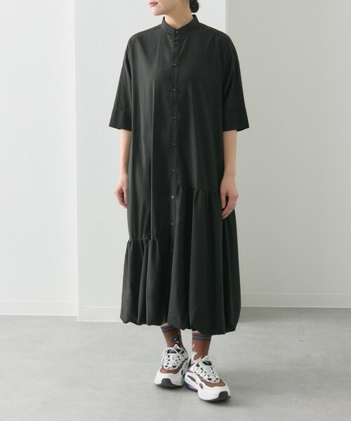 ear PAPILLONNER(イアパピヨネ)の「裾バルーン半袖シャツワンピース【SUM1 STYLE(スミスタイル)】(ワンピース・レディース・ブラック・FREE)」の1枚目の写真