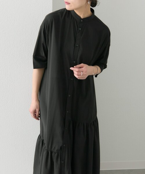 ear PAPILLONNER(イアパピヨネ)の「裾バルーン半袖シャツワンピース【SUM1 STYLE(スミスタイル)】(ワンピース・レディース・ブラック・FREE)」の6枚目の写真