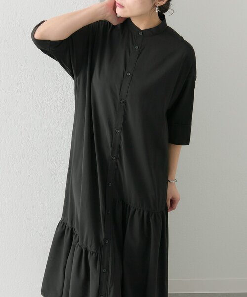 ear PAPILLONNER(イアパピヨネ)の「裾バルーン半袖シャツワンピース【SUM1 STYLE(スミスタイル)】(ワンピース・レディース・ブラック・FREE)」の7枚目の写真