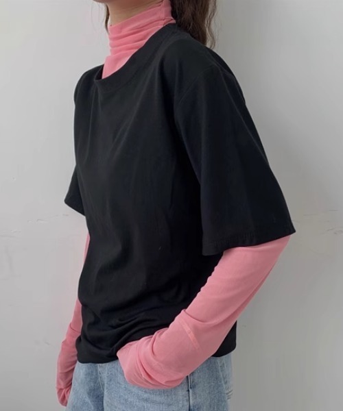 CELENA BEATS(セレナビーツ)の「シャーリング シアー メッシュ タートル トップス(Tシャツ/カットソー・レディース・ホワイト/ブラック/グリーン/ブルー/パープル/イエロー/ピンク・FREE)」の13枚目の写真