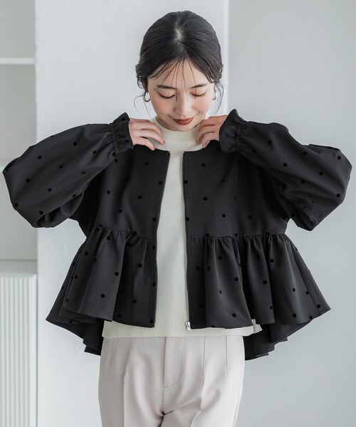 coca（coca）（コカ）の「フロッキードットフレアジャケット（ブルゾン・レディース・ブラック・L/M）」の5枚目の写真