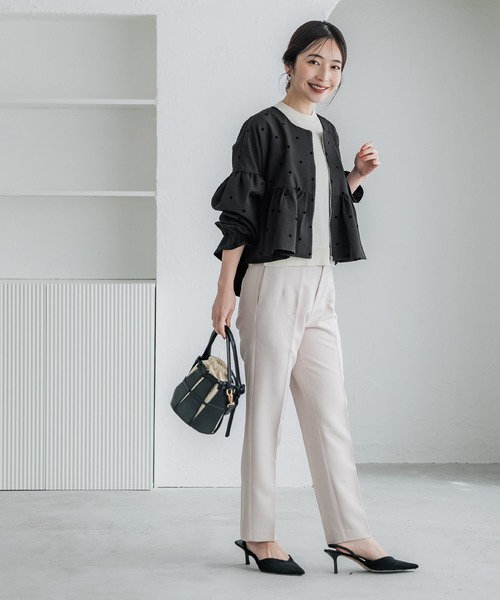 coca（coca）（コカ）の「フロッキードットフレアジャケット（ブルゾン・レディース・ブラック・L/M）」の6枚目の写真